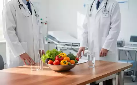 Ein Arzt in einer modernen Praxis neben einer Schale mit frischem Gemüse, symbolisch für präventive Gesundheitsvorsorge. - Foto: über boerse-global.de