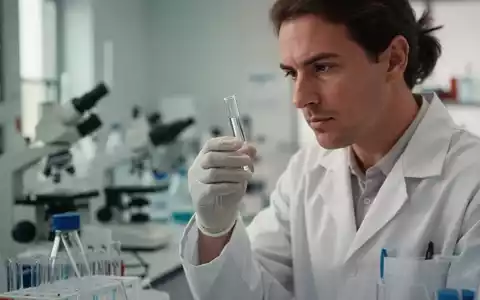 Ein Wissenschaftler in einem Labor betrachtet ein medizinisches Teströhrchen vor einem verschwommenen Hintergrund. - Foto: über boerse-global.de