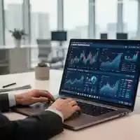 Ein Wirtschaftsprüfer arbeitet in einem modernen Büro an einer komplexen Datenanalyse am Laptop. - Foto: über boerse-global.de