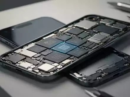 Ein teilweise zerlegtes High-End-Smartphone auf einer Werkbank mit Fokus auf interne Hardware-Komponenten und Speicherchips. - Foto: über boerse-global.de