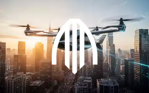 Futuristisches elektrisches Fluggerät über einer modernen Skyline bei Sonnenuntergang als Symbol für Luftfahrtinnovation. - Foto: über boerse-global.de