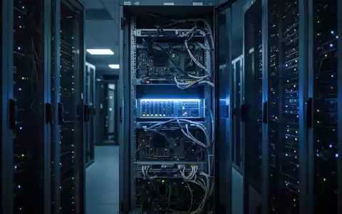 Ein beleuchteter Serverschrank in einem dunklen Rechenzentrum, der die technische Infrastruktur von IT-Systemen darstellt. - Foto: über boerse-global.de