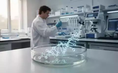 Ein wissenschaftliches Labor mit einem Fokus auf eine molekulare Struktur, die genetische Forschung symbolisiert. - Foto: über boerse-global.de