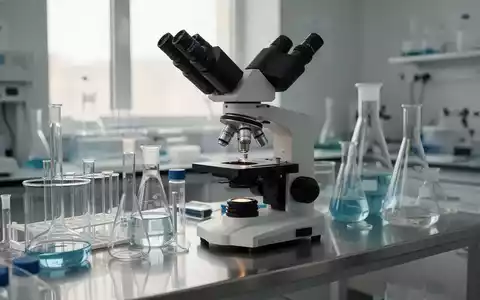 Ein modernes medizinisches Forschungslabor mit einem Mikroskop und Laborgeräten auf einem Edelstahltisch bei natürlichem Licht. - Foto: über boerse-global.de