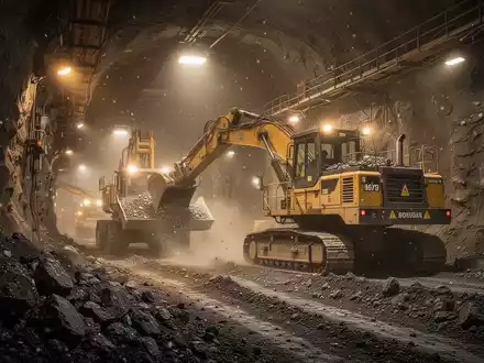 Ein moderner Untertage-Goldbergbau mit schwerem Gerät in einem beleuchteten Tunnel. - Foto: über boerse-global.de