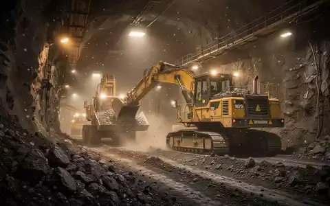Ein moderner Untertage-Goldbergbau mit schwerem Gerät in einem beleuchteten Tunnel. - Foto: über boerse-global.de