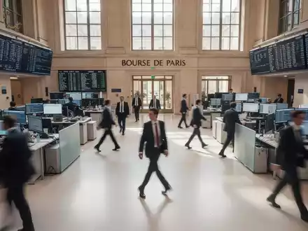 Geschäftiges Treiben in der Pariser Börse, bei dem professionelle Akteure in einem modernen, lichtdurchfluteten Umfeld agieren. - Foto: über boerse-global.de
