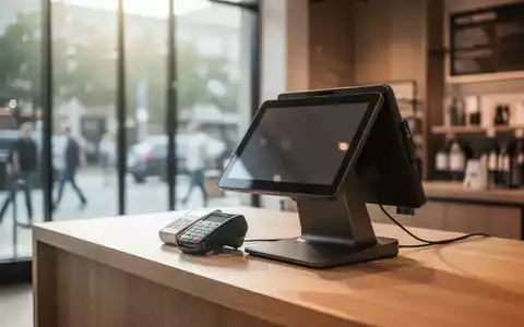 Ein modernes digitales Kassensystem auf einem Verkaufstresen in einem Geschäft bei natürlichem Tageslicht. - Foto: über boerse-global.de