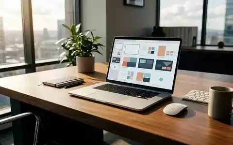 Ein moderner, aufgeräumter Arbeitsplatz mit einem Laptop, auf dem abstrakte Präsentationsfolien zu sehen sind. - Foto: über boerse-global.de