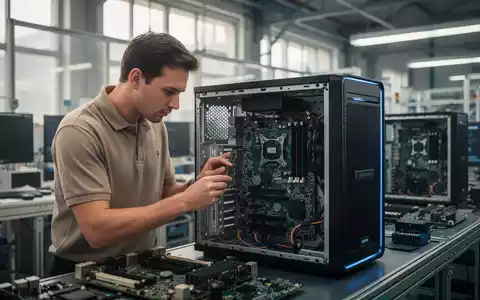 Ein Techniker überprüft die Hardware einer Workstation in einer modernen Computer-Fertigungshalle. - Foto: über boerse-global.de