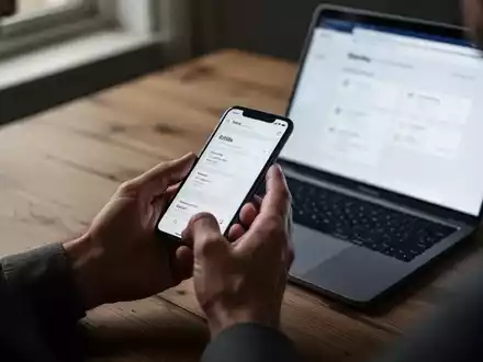Eine besorgte Person hält ein Smartphone vor einem Laptop mit einer Banking-Oberfläche, während sie online Zahlungen prüft. - Foto: über boerse-global.de