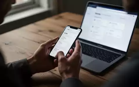 Eine besorgte Person hält ein Smartphone vor einem Laptop mit einer Banking-Oberfläche, während sie online Zahlungen prüft. - Foto: über boerse-global.de