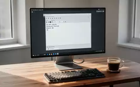 Ein moderner Schreibtisch mit einem Computerbildschirm, auf dem eine klassische Textverarbeitungssoftware unter Windows 11 zu sehen ist. - Foto: über boerse-global.de