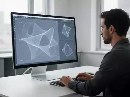 Ein Entwickler arbeitet an einem modernen Computerbildschirm mit abstrakten Benutzeroberflächen-Designs. - Foto: über boerse-global.de