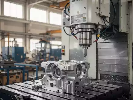 Nahaufnahme einer CNC-Fräsmaschine in einer modernen Fertigungshalle bei Tageslicht. - Foto: über boerse-global.de
