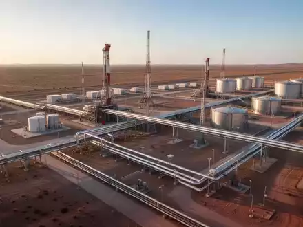 Moderne Energie-Infrastruktur in einer weitläufigen, trockenen Landschaft bei goldenem Licht. - Foto: über boerse-global.de