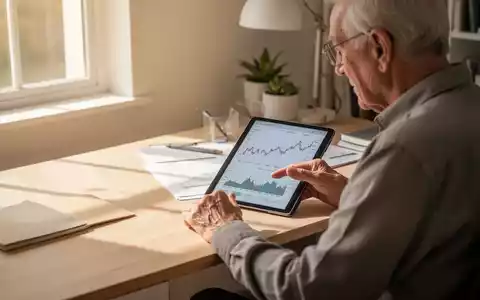 Eine ältere Person betrachtet konzentriert Finanzdaten auf einem Tablet in einem hellen, modern eingerichteten Büro. - Foto: über boerse-global.de