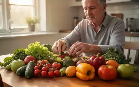 Eine Person wählt frisches Gemüse und Obst für eine gesunde Mahlzeit in einer hellen Küche. - Foto: über boerse-global.de