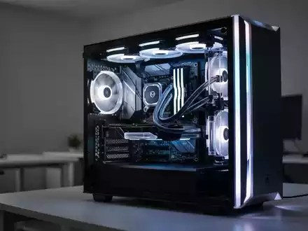 Ein moderner, leistungsstarker Computer in einem professionellen Arbeitsbereich bei dezenter Beleuchtung. - Foto: über boerse-global.de