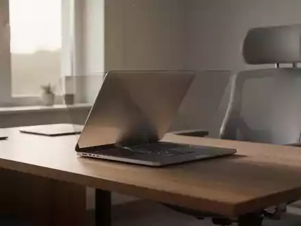 Ein moderner, aufgeräumter Arbeitsplatz mit einem MacBook Pro auf einem Holztisch bei natürlichem Tageslicht. - Foto: über boerse-global.de