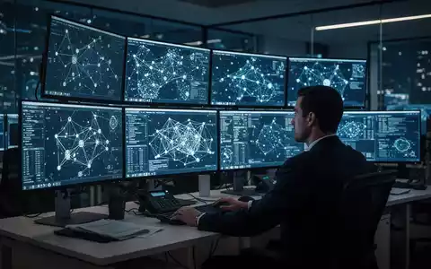 Ein IT-Sicherheitsexperte überwacht komplexe Datenströme und Netzwerkknoten an einer modernen Arbeitsstation. - Foto: über boerse-global.de
