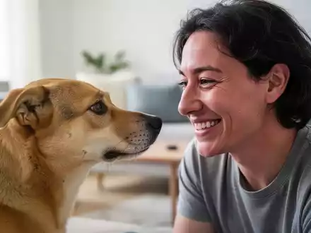 Ein Mensch und ein Hund schauen sich in einer freundlichen, hellen Umgebung aufmerksam und emotional verbunden an. - Foto: über boerse-global.de