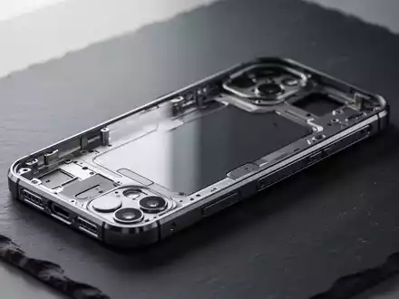 Ein hochwertiger Prototyp eines Smartphones aus Glas und Metall auf einem dunklen, minimalistischen Arbeitstisch. - Foto: über boerse-global.de