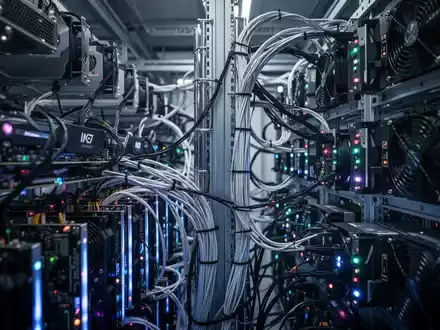 Reihen von Hochleistungsservern in einem modernen Rechenzentrum für Kryptowährungs-Mining. - Foto: über boerse-global.de