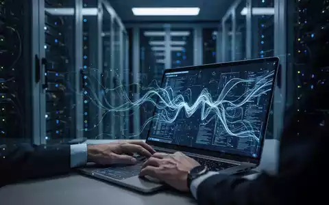 Ein Cybersicherheitsexperte analysiert komplexe Datenströme in einem modern beleuchteten Serverraum. - Foto: über boerse-global.de