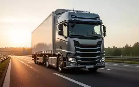 Ein moderner Lkw fährt bei Sonnenuntergang auf einer deutschen Autobahn. - Foto: über boerse-global.de