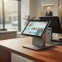 Modernes digitales Kassensystem auf einem Tresen in einer hellen, professionellen Geschäftsumgebung. - Foto: über boerse-global.de