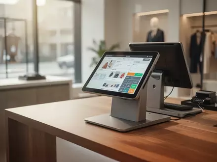 Modernes digitales Kassensystem auf einem Tresen in einer hellen, professionellen Geschäftsumgebung. - Foto: über boerse-global.de