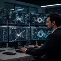 Ein Analyst in einem modernen Sicherheitszentrum vor Bildschirmen mit komplexen Datenvisualisierungen zur Cyber-Abwehr. - Foto: über boerse-global.de