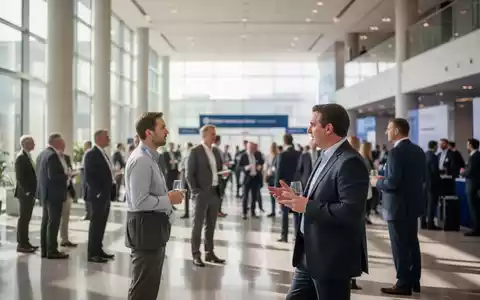 Fachbesucher in einem modernen Messezentrum bei einem Networking-Event zum Thema betriebliche Gesundheitsförderung. - Foto: über boerse-global.de
