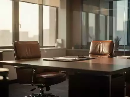 Ein leerer Schreibtisch in einem modernen Büro bei natürlichem Lichteinfall, symbolisch für die Freistellung nach Kündigung. - Foto: über boerse-global.de