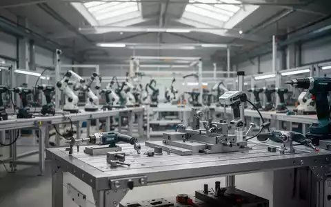 Moderne, leere Industriehalle eines Maschinenbauunternehmens mit Werkbank und Werkzeugen im Fokus. - Foto: über boerse-global.de