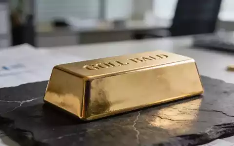 Ein glänzender Goldbarren liegt auf einer dunklen Schieferplatte in einem professionellen Büroambiente. - Foto: über boerse-global.de