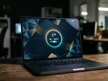 Ein moderner Laptop mit einem abstrakten Anmeldebildschirm in einem professionellen Büroambiente. - Foto: über boerse-global.de