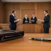 Ein moderner Gerichtssaal während einer Verhandlung mit Anwälten im Hintergrund und einem Aktenkoffer im Vordergrund. - Foto: über boerse-global.de