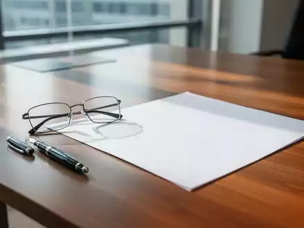 Ein minimalistischer Schreibtisch in einem Regierungsbüro mit einer Brille und einem Füllfederhalter auf einem Dokument. - Foto: über boerse-global.de