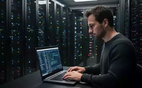 Ein IT-Experte arbeitet in einem modern beleuchteten Serverraum an einem Laptop zur Diagnose von Netzwerksicherheitslücken. - Foto: über boerse-global.de