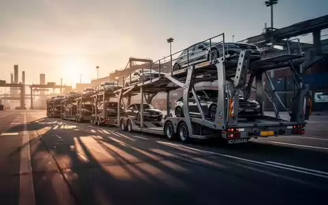 Moderne Autotransporter auf einem weitläufigen Logistikgelände bei Sonnenuntergang. - Foto: über boerse-global.de