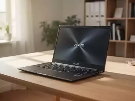 Ein ASUS-Laptop auf einem Schreibtisch in einem hellen, modern eingerichteten Büro. - Foto: über boerse-global.de