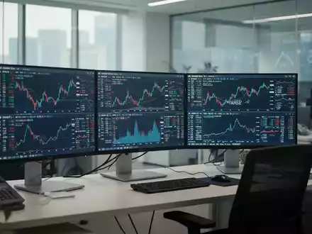 Ein moderner Arbeitsplatz in einem Finanzbüro mit Monitoren zur Analyse von Sicherheitsdaten. - Foto: über boerse-global.de