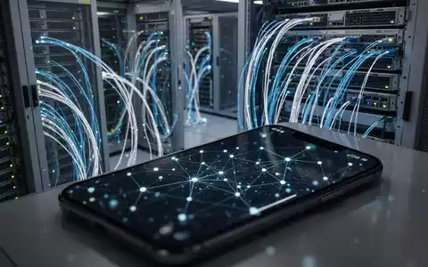 Ein dunkler Serverraum mit leuchtenden Glasfaserkabeln und digitalen Datenströmen, die eine Cyberattacke symbolisieren. - Foto: über boerse-global.de