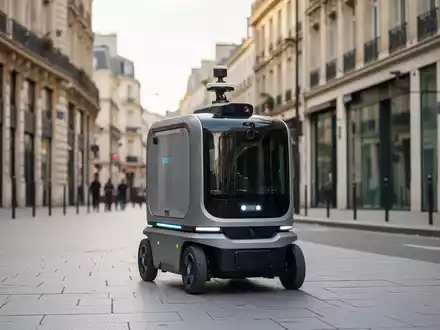 Ein autonomer Lieferroboter fährt auf einer öffentlichen Straße in einer französischen Stadt. - Foto: über boerse-global.de