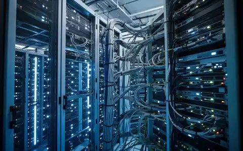 Reihen von leuchtenden Server-Racks in einem modernen Rechenzentrum als Symbol für KI-Infrastruktur. - Foto: über boerse-global.de