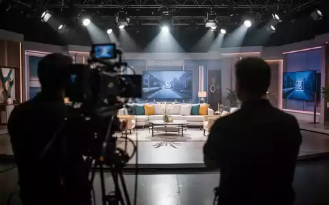 Ein Blick hinter die Kulissen eines TV-Fernsehstudios mit hell beleuchtetem Bühnenbild und professioneller Kameratechnik. - Foto: über boerse-global.de