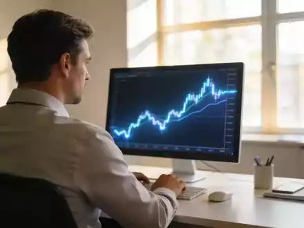 Ein Finanzanalyst betrachtet Börsendaten an einem modernen Schreibtisch in einem hellen Büro. - Foto: über boerse-global.de