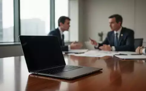 Ein moderner, minimalistischer Regierungsarbeitsplatz mit einem Laptop auf einem Schreibtisch vor einem unscharfen Hintergrund. - Foto: über boerse-global.de